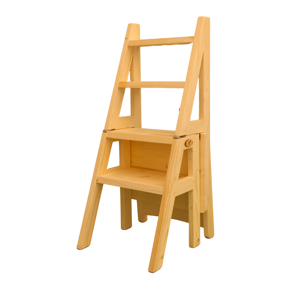 Scaun si Scara 2 in 1, Duplex, din Lemn Masiv, Step Up, Transilvan, 90x42 cm, Lacuit