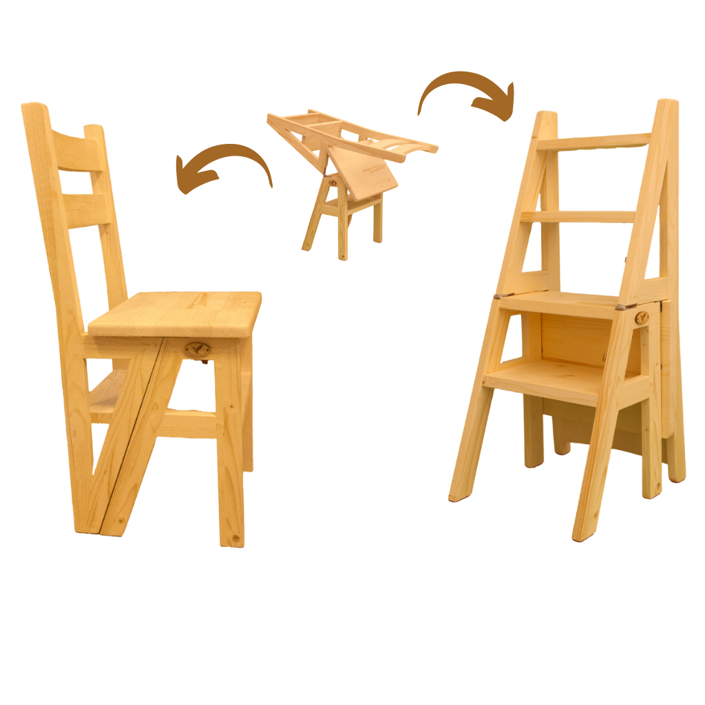 Scaun si Scara 2 in 1, Duplex, din Lemn Masiv, Step Up, Transilvan, 90x42 cm, Lacuit