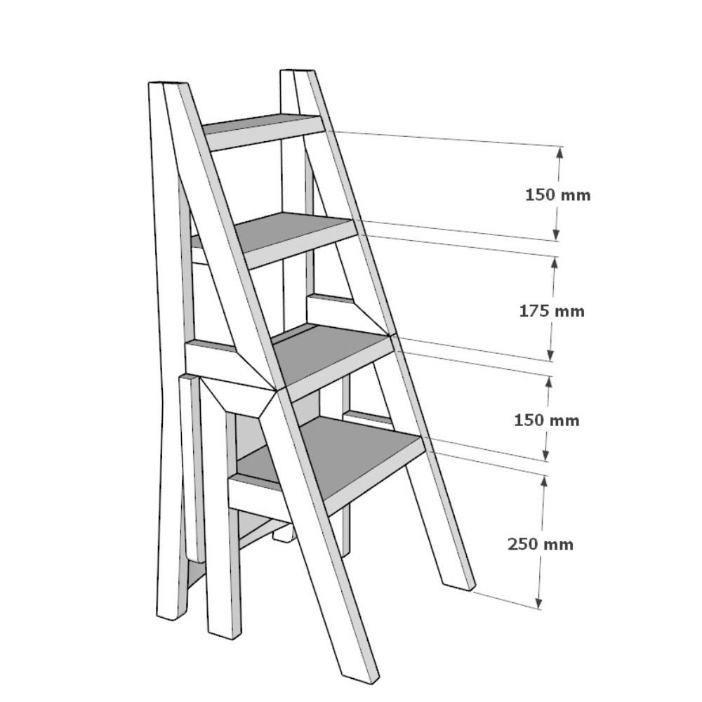 Scaun si Scara 2 in 1, Duplex, din Lemn Masiv, Step Up, Transilvan, 90x42 cm, Natur