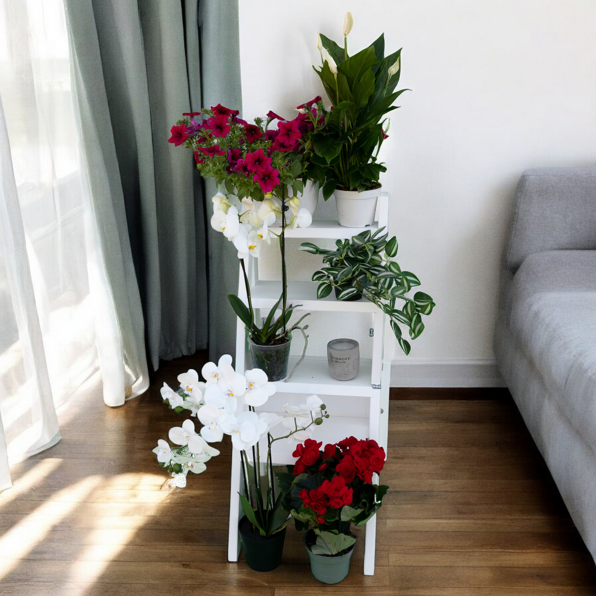 Scaun si Scara, 2 in 1, Duplex, Lemn Masiv, Step Up, Transilvan, 90x42 cm, Alb