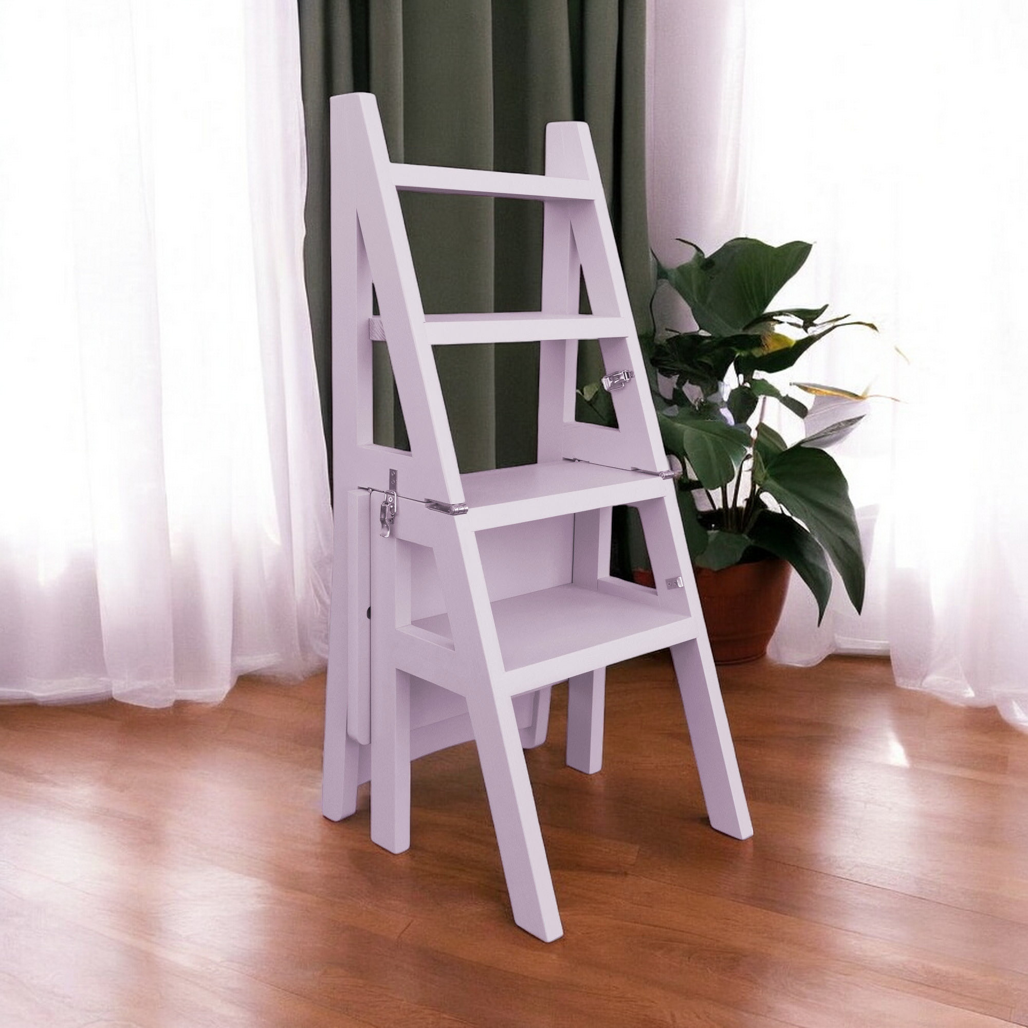 Scaun si Scara, 2 in 1, Duplex, Lemn Masiv, Step Up, Transilvan, 90x42 cm, Lavanda