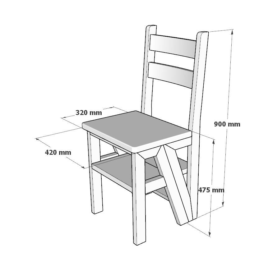 Scaun si Scara 2 in 1, Duplex, din Lemn Masiv, Step Up, Transilvan, 90x42 cm, Lacuit