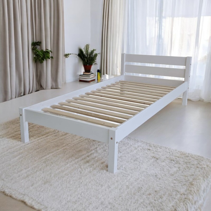 Pat de o persoana Transilvan, Sally, Lemn Masiv, Model 3/1, 90x200 cm, Alb